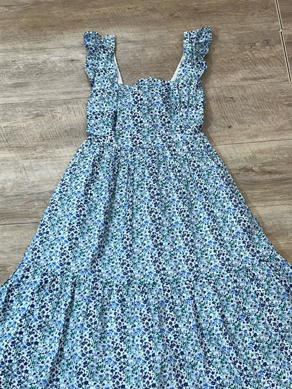 J.Crew Cotton Floral Square Neck Ruffle Sleeves Tie Back Tiered Midi Dress 4P - Picture 3 of 7